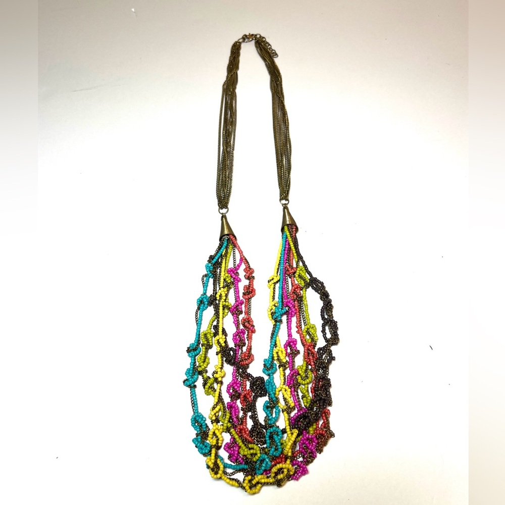 Multi colored bead and metal necklace